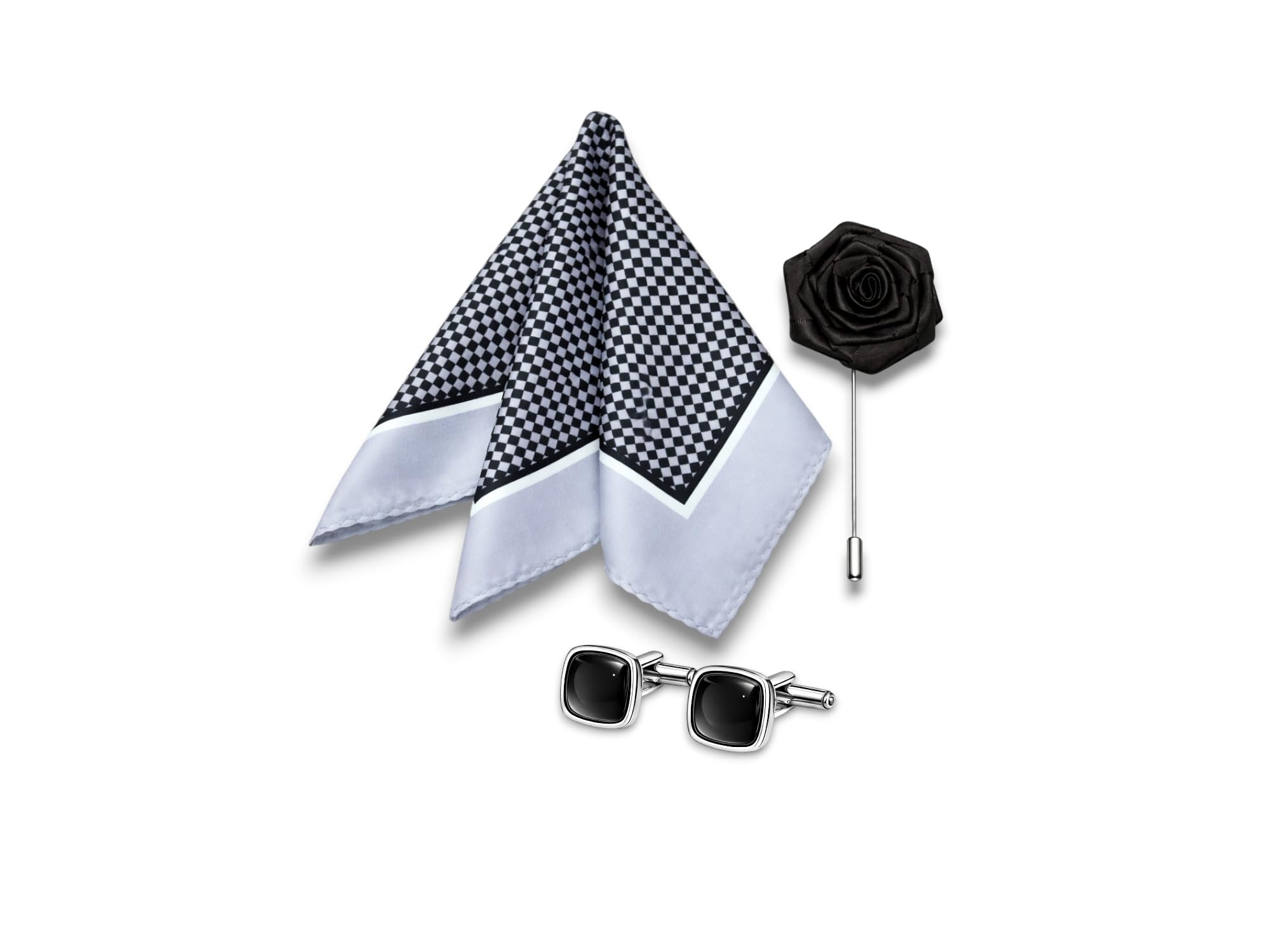Pocket Square Set for Men with Cufflinks & Lapel Pin | Polyester Formal Accessories Gift Box for Wedding, Party & Office Wear-image-20
