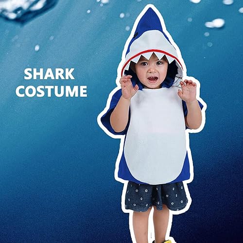 Miniatura 3 de EraSpooky Sudadera corta con capucha de tiburón para niños, disfraz de tiburón para Halloween, traje de animal de manga corta