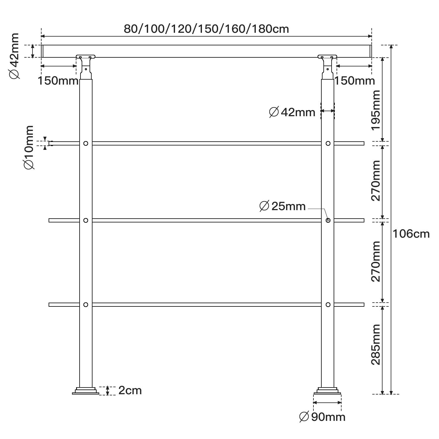 Ikodm d'escalier 150 cm Acier Inoxydable 3 Traverse Ø 42 mm Main Courante Balustrade Garde-Corps Aide Escalier Balcon Intérieur Extérieur, Angle Réglable pour Escaliers, Jardin