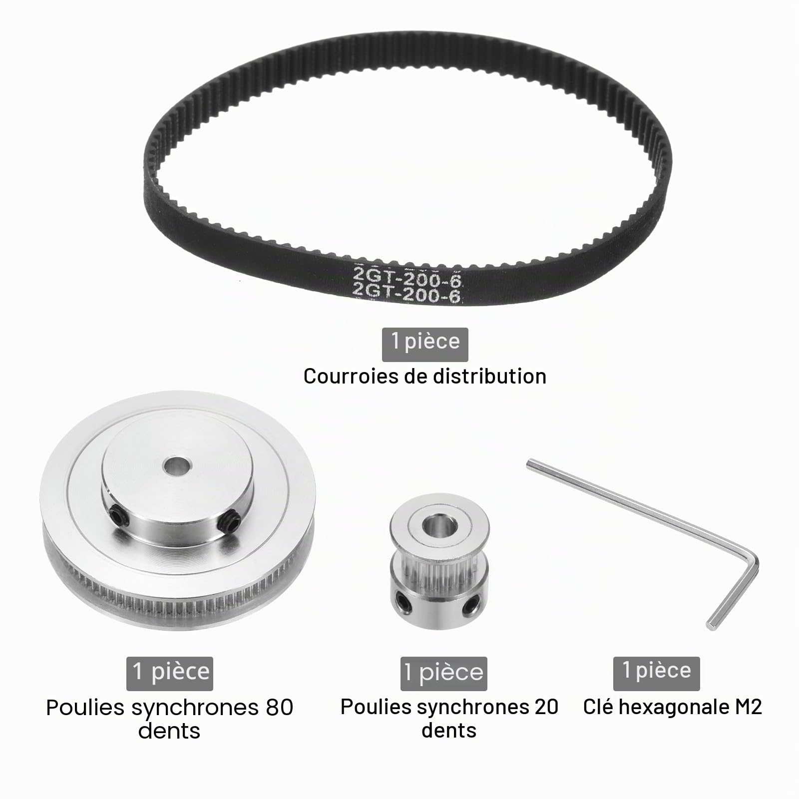 QUARKZMAN GT-2 Poulie Synchrone 20&80 Dents 5mm Alésage, Poulie de Distribution en Alliage d'Aluminium avec 1Pcs Longueur 200mm Largeur 6mm Courroie pour Imprimante 3D (20-80T-5B-6)