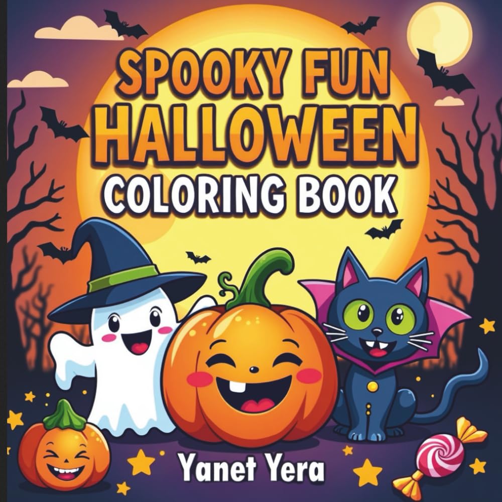Spooky Fun Halloween Coloring Book: Cute and Fun Halloween Coloring Pages with Pumpkins, Ghosts, Witches, Cats, and More
