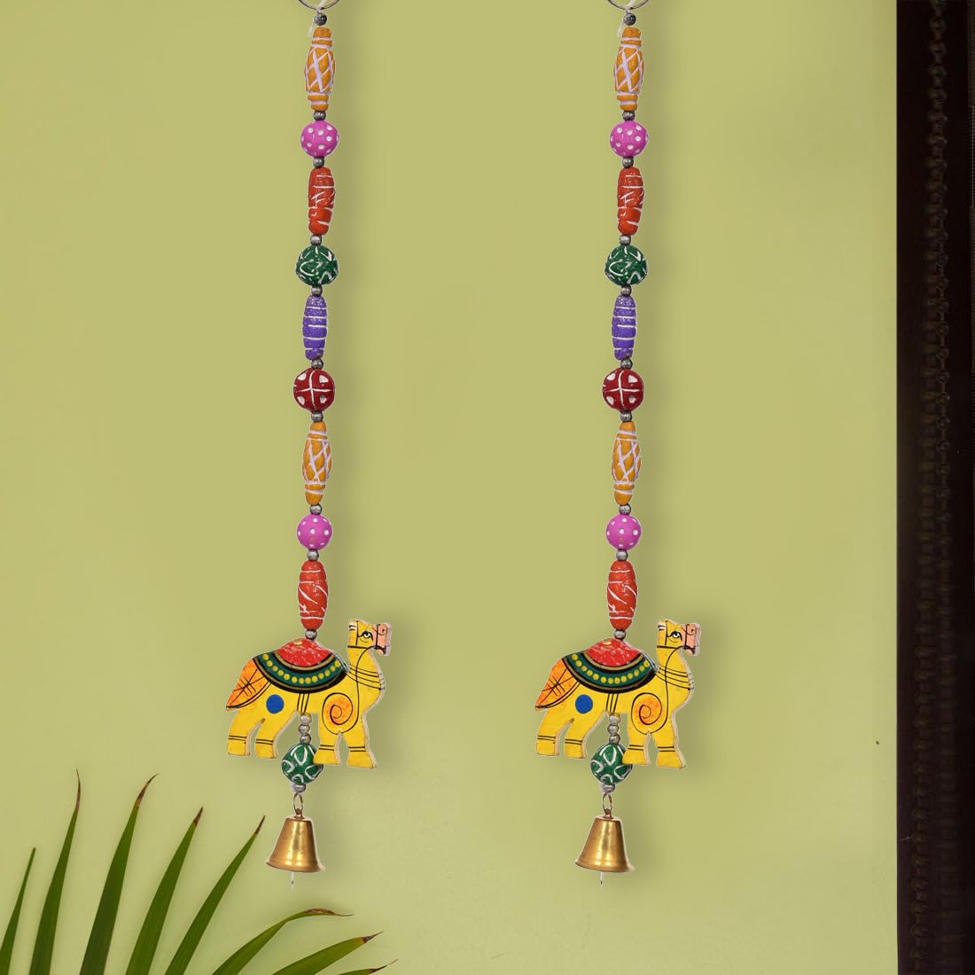 Brown Leaf Handmade Rajasthani Handcrafted Cotton Beaded Camel Wall Hanging Home D�cor with Bells for Temple, House, Festivals Diwali Gift Festive Decoration(Pair of 1) (Camel Design)-image-42