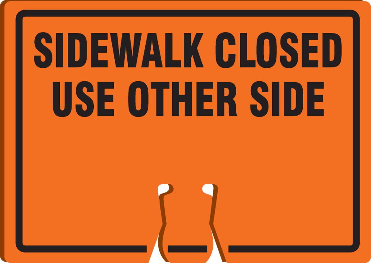 Accuform Signs FBC771 Plastic Traffic Cone Top Warning Sign, Legend"Sidewalk Closed USE Other Side", 10" Length x 14" Width x 0.060" Thickness, Black on Orange