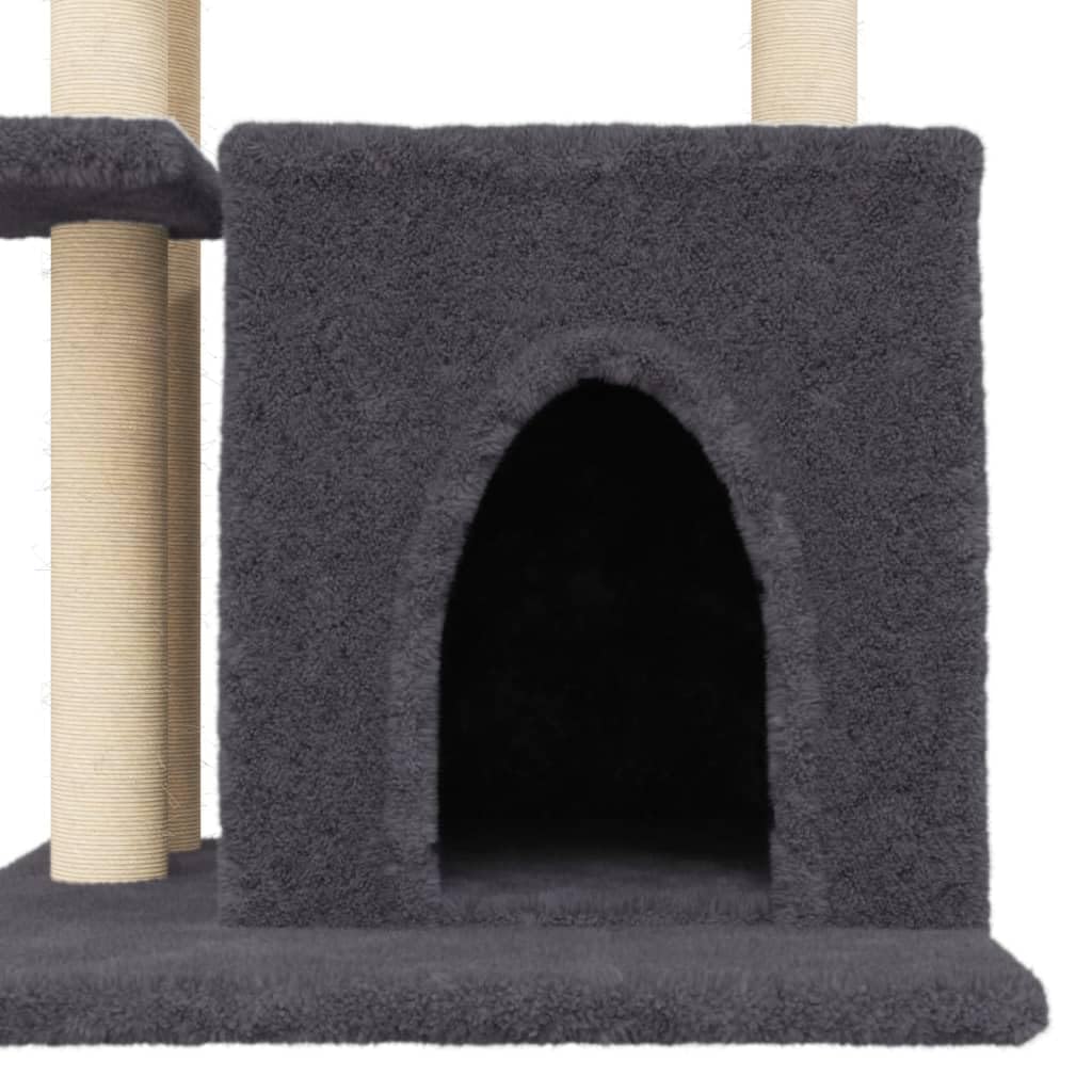Kratzbaum mit Sisal-Kratzsäulen Dunkelgrau 83,5 cm, Plüsch Katzenbaum mit Höhle, Plattform und Liegefläche, Kletterbaum Kratzmöbel für Wohnung, Spielturm mit Kratzstamm und Kratzbrett