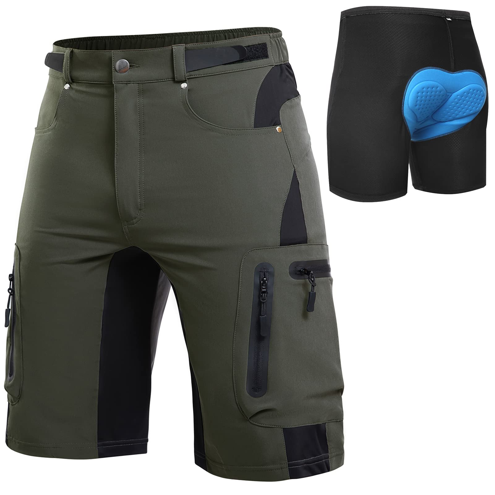 Cycorld MTB Hose Herren Radhose, Schnelltrocknend Mountainbike Hose Fahrradhose mit 4D Sitzpolster, Elastische Outdoor Sport Herren Radlerhose MTB Bike Shorts mit Radunterhose, grün, L
