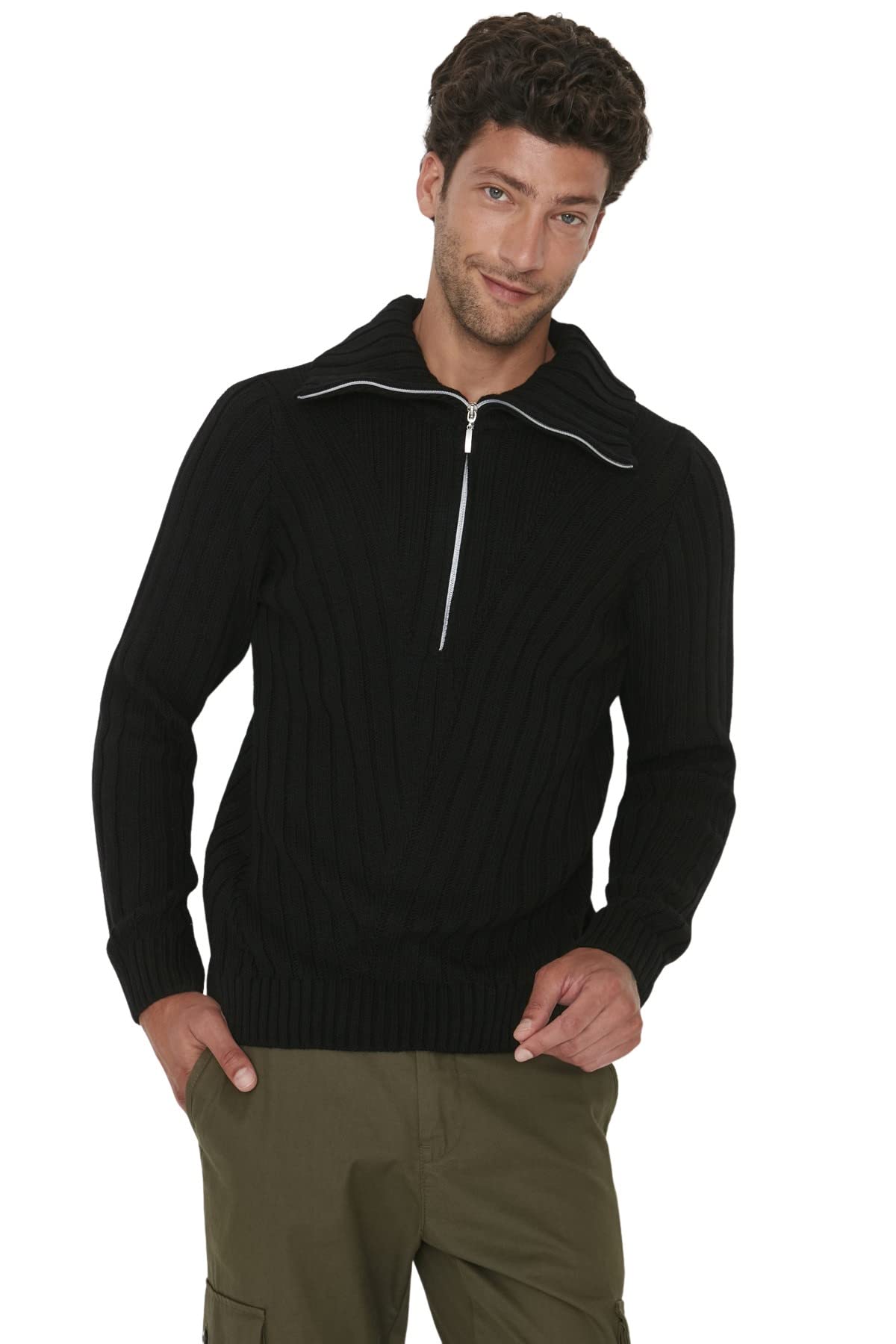 Trendyol Man Regular Basic High Neck Knitwear Sweater Schwarz