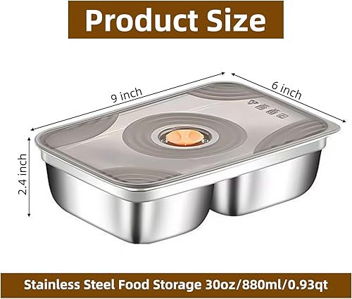 Miniatura 2 de Paquete de 2 recipientes de almacenamiento de alimentos de acero inoxidable (30 onzas) a prueba de fugas y tapas herméticas para cocina, doble
