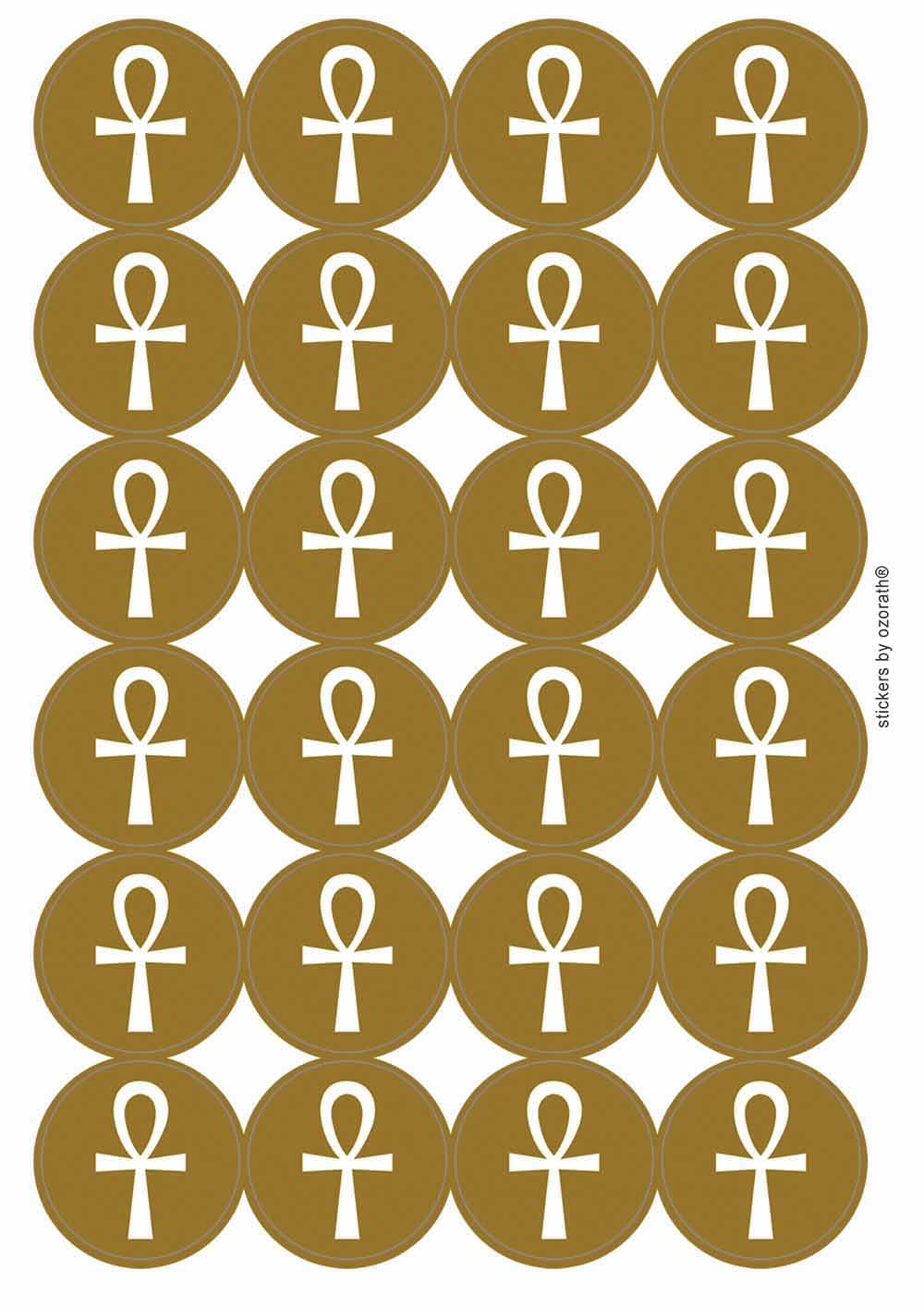Ozorath Multicolor Egyptian Ankh Cross Hieroglyph Circular Matt Paper Stickers A4 Sheet Of 24 (Each Sticker Is 45Mm Diameter)