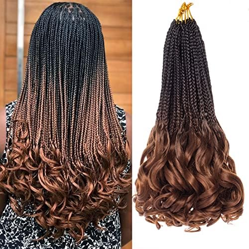 RuiYok 14 Inch French Curl Crochet Braids 3 Packs Ombre Brown Boho Box Braids Crochet Braids with Curly Ends Pre Looped Bouncy Wave Braiding Hair for Soft Yaki Texture