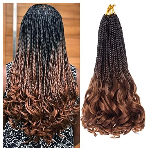 RuiYok 14 Inch French Curl Crochet Braids 3 Packs Ombre Brown Boho Box Braids Crochet Braids with Curly Ends Pre Looped Bouncy Wave Braiding Hair for Soft Yaki Texture