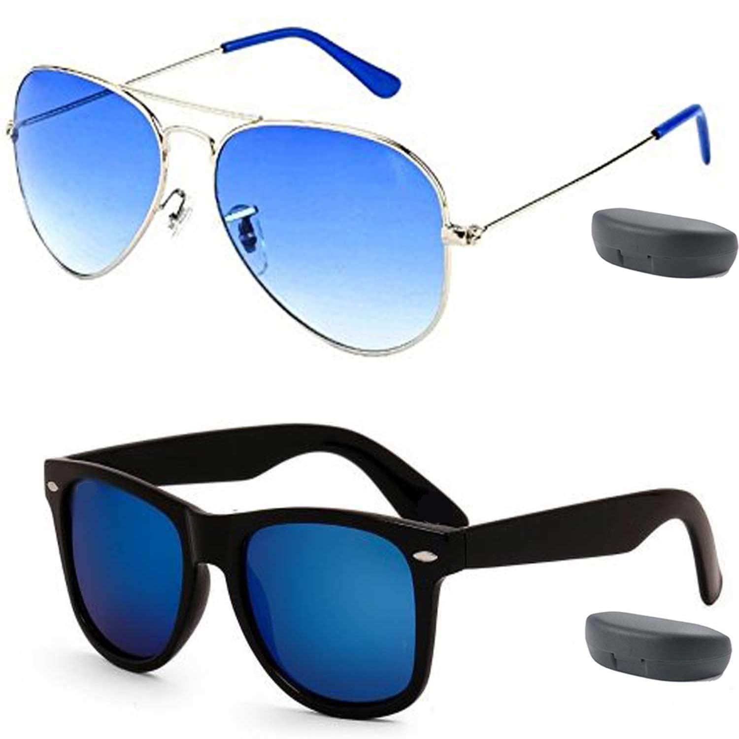 Unisex UV Protected Sunglasses For Mens Womens In Blue And Blue Combo Of 2 Man Woman Sun glasses Goggles Set (1Q69-YS7G-FTUX)-image-25