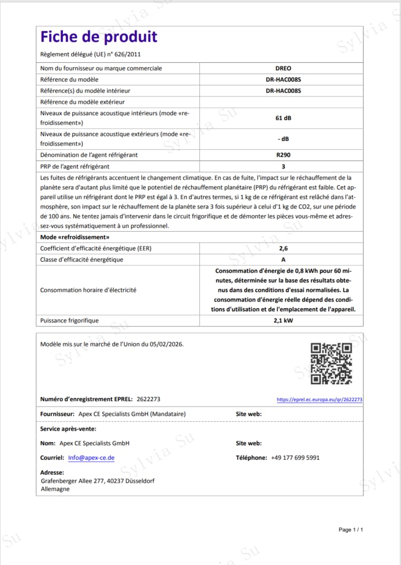 DREO climatiseur mobile 7500 BTU 3-en-1 refroidissement/ventilation/déshumidification, silencieux pour chambre ou bureau, contrôle par app et voix, sans drainage, kit fenêtre, 2,5 L/h, AC318S