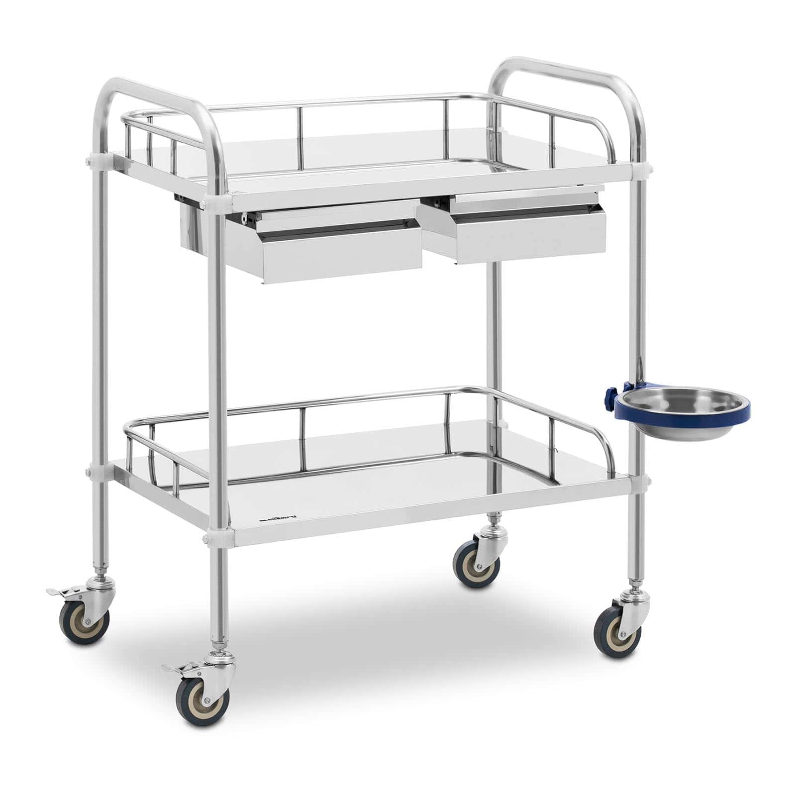 Steinberg Systems SBS-LF-135 Laborwagen Edelstahl 2 Ablagen je 65 x 43 cm 2 Schubladen 20 kg Aufbewahrungswagen