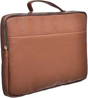 حافظة كمبيوتر محمول من اكسليريت ، فاخرة جلد بني منقط 15 - 15.6 بوصة جراب بجيب بسوستة ويد| شنطة بتصميم رفيع متوافقة مع أجهزة ماك بوك وأجهزة