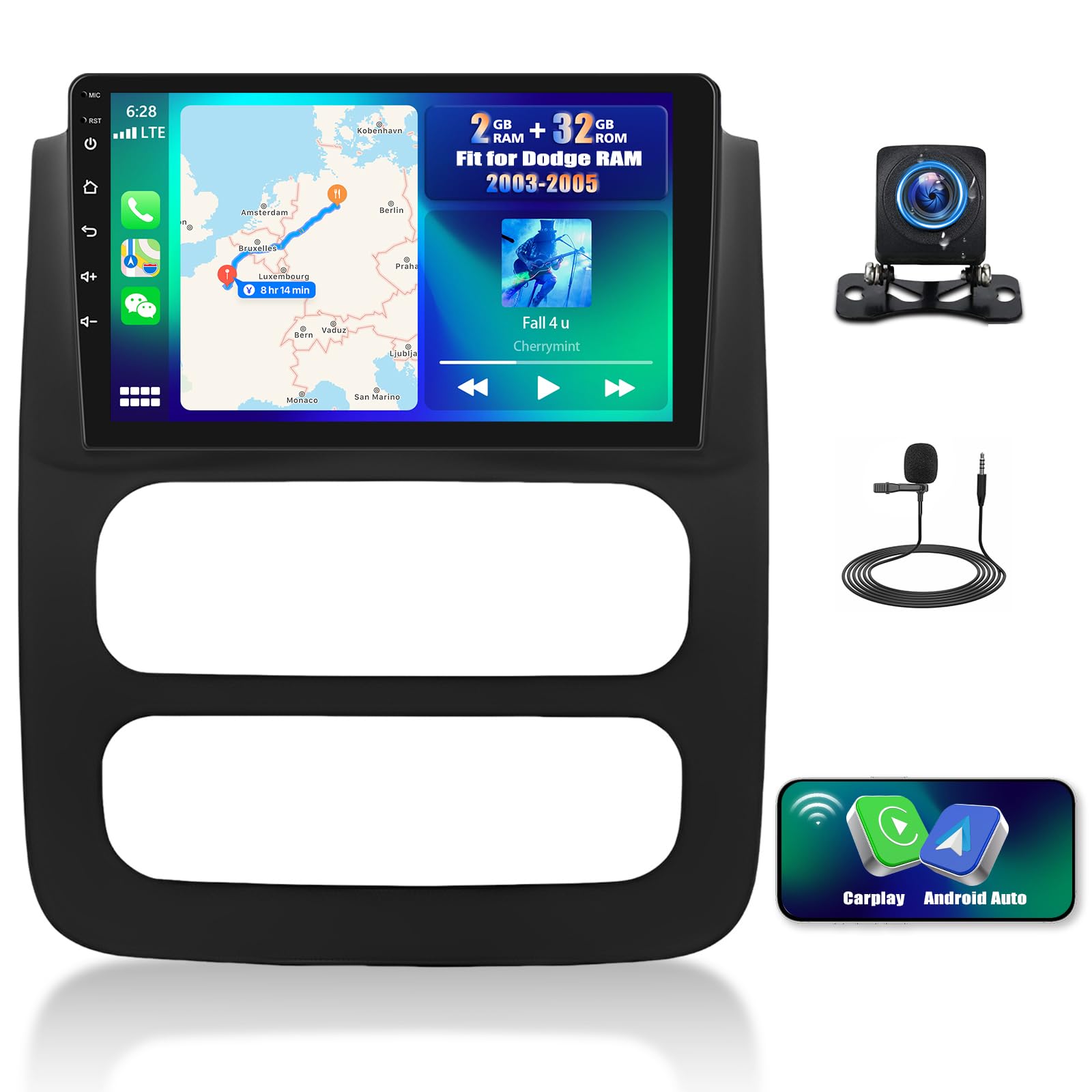 TukboTech Android 14 Car Stereo Fit for Dodge RAM 1500 2500 3500 Truck 2003-2005 Upgrade 9 Inch Touch Screen with Wireless Carplay Android Auto Backup