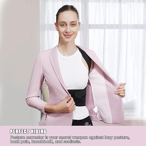 Miniatura 8 de Corrector de postura de espalda para mujeres y hombres, negro, soporte ajustable con almohadilla lumbar extraíble, enderezador de hombros y espalda