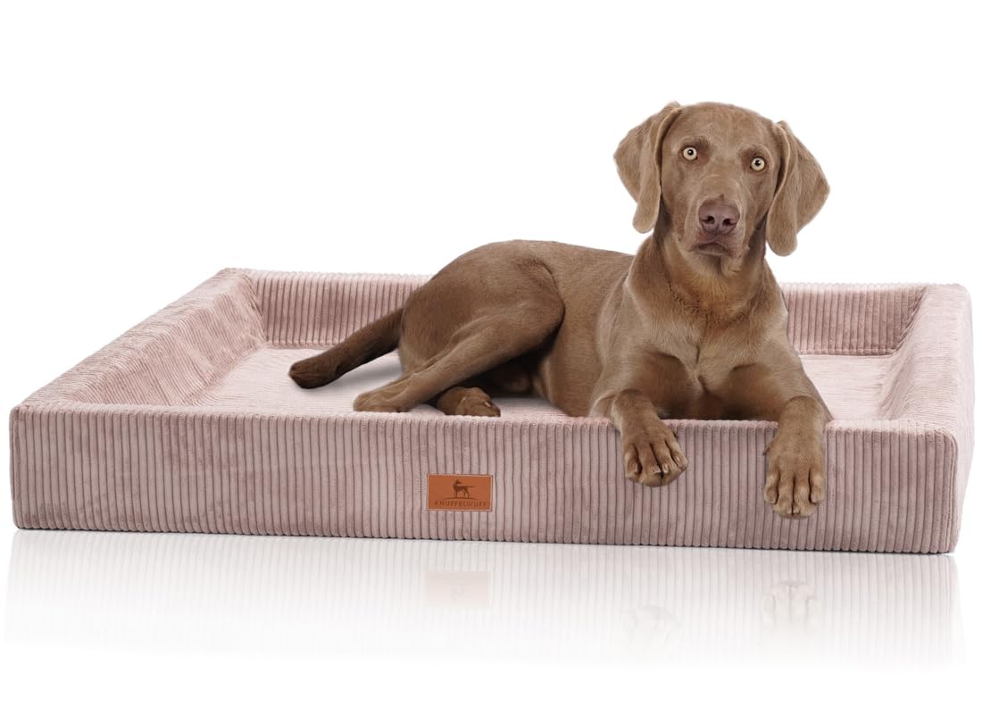 Knuffelwuff Cuccia ortopedica per cani in velluto a coste con carattere a mano Santiago XXL, 120 x 100 cm, colore rosa, fodera rimovibile, lavabile, per cani di taglia grande, media e piccola