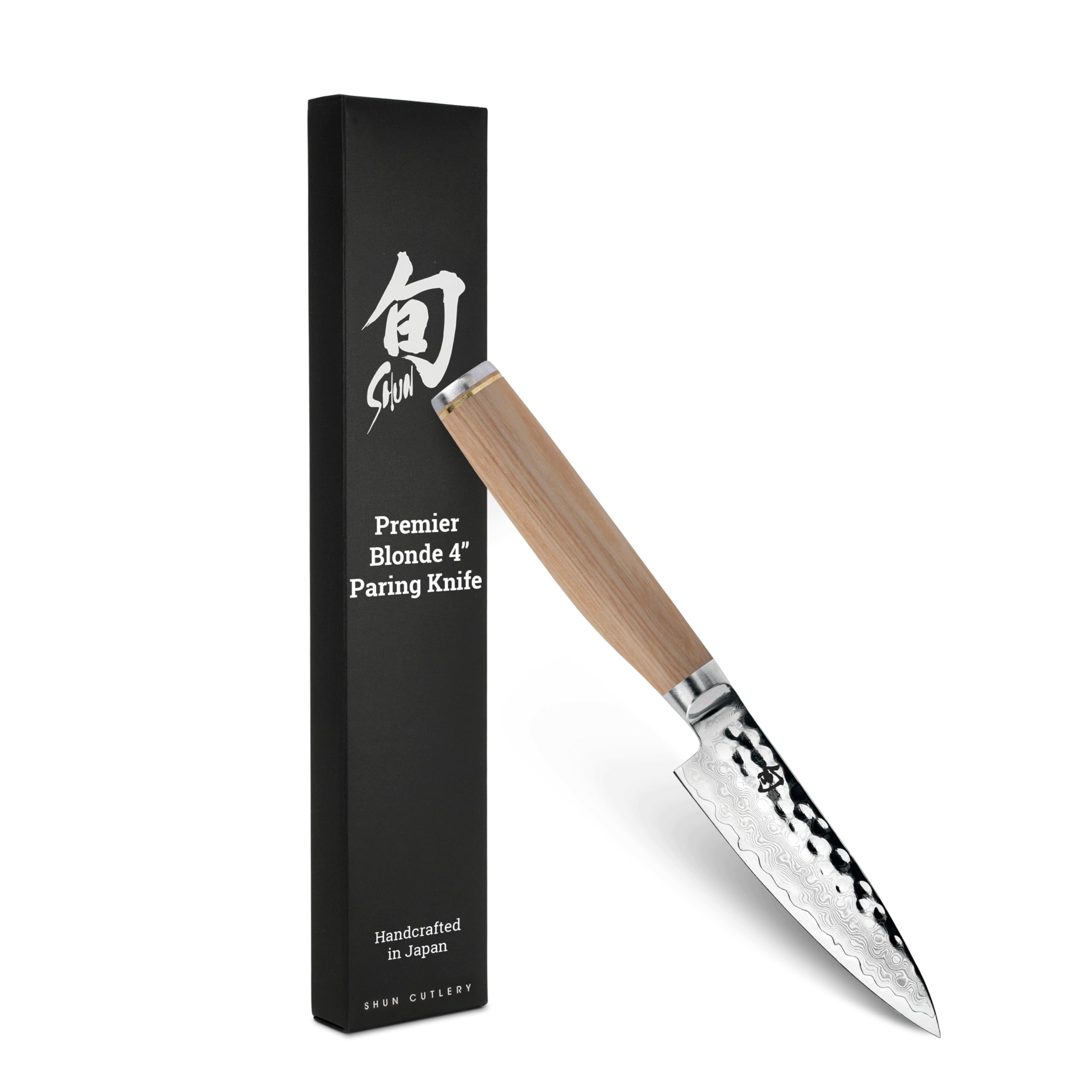 Shun Premier Blonde 4" Paring Knife, Handcrafted Japanese Vegetable & Fruit Knife, VG-MAX Core with Damascus Stainless Steel Cladding, Pakkawood Handle, Small Tool for Peeling, Coring & Cutting