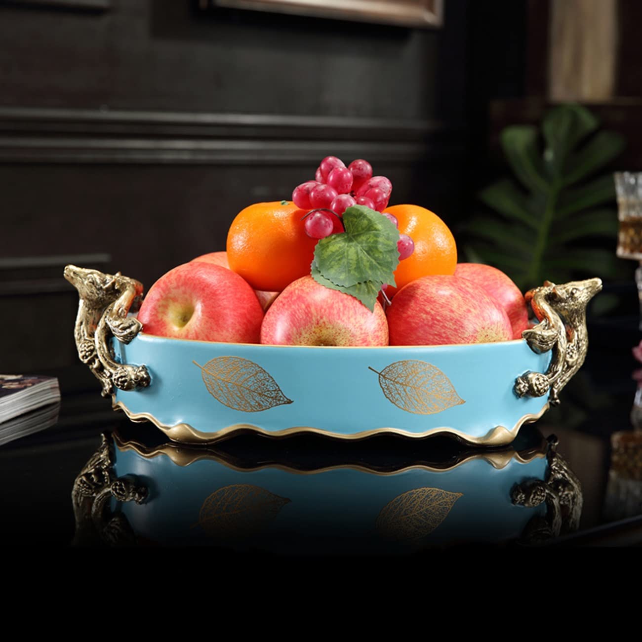 Assiette de fruits en résine, bol de stockage de noix de fruits secs binauraux haut de gamme, plateau de fruits de collations de bonbons, plateau de bols de fruits d'ornement décoratif de comptoir de