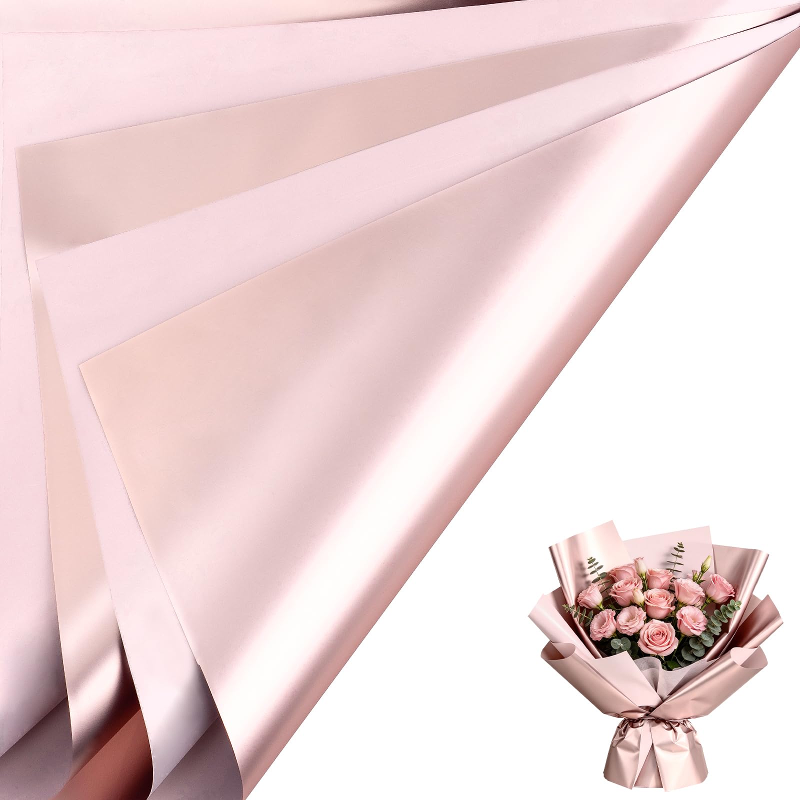 RUSPEPA 20 Sheets Double-Sided Matte Waterproof Flower Wrapping Paper, Rose Gold & Pink, Florist Supplies for Wedding, Birthday & DIY Crafts