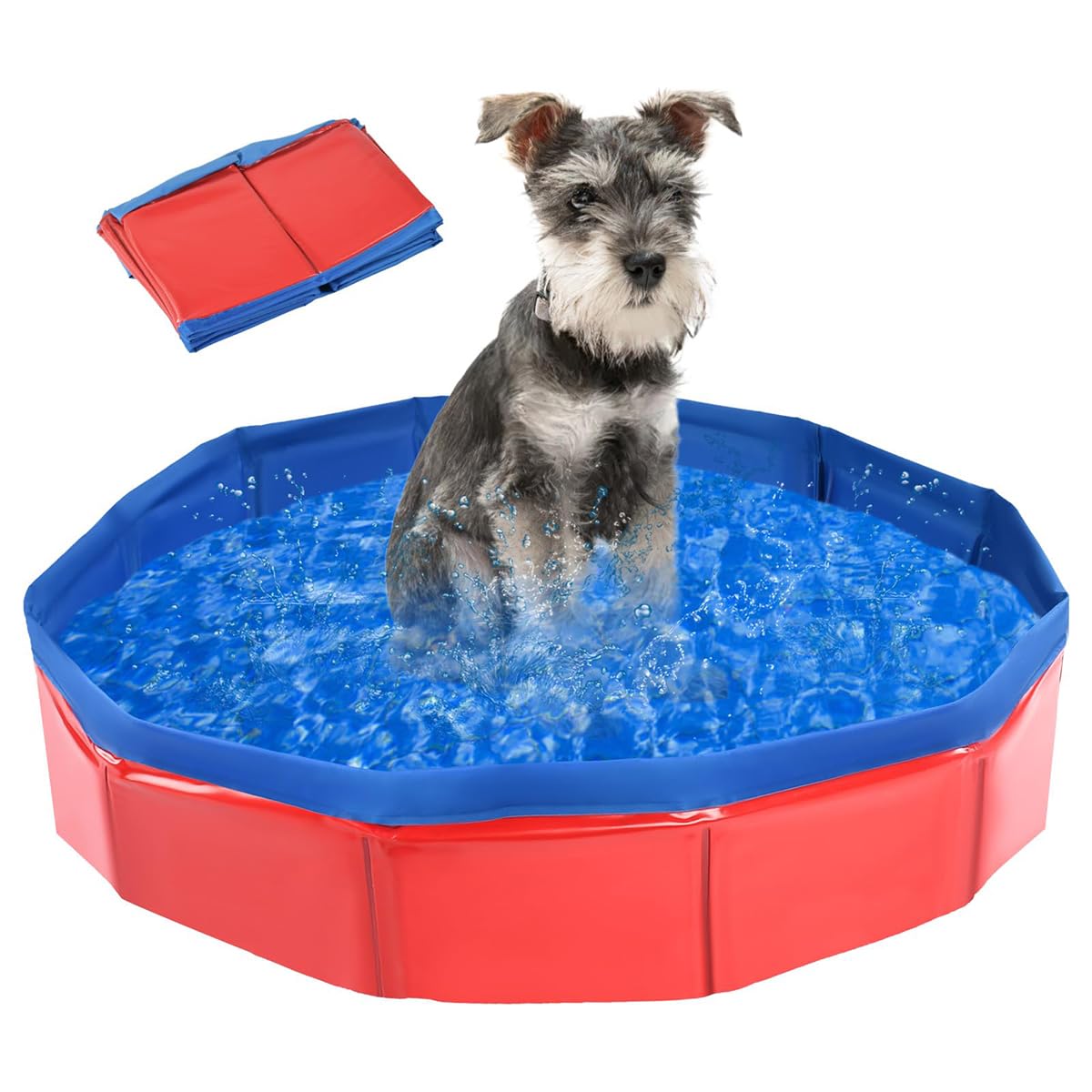 Dog Paddling Pool Foldable Dog Paddling Pool Collapsible Dog Swimming Pool Portable Pet Wading Pool for Dogs, Puppies,for Pet Splash Pool Water Toy Indoor Outdoo (Red,60x20cm)