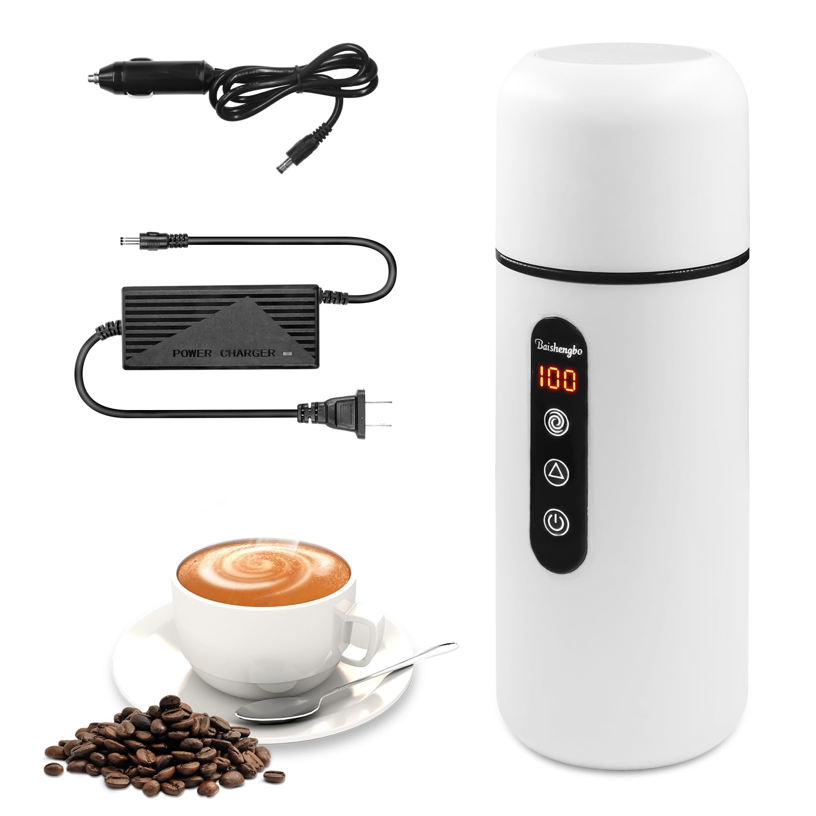 Portable Car Heating Mixing Cup, Ubitree 304 Stainless Steel Liner 420ml Travel Electric Kettle, 40~90℃ Adjustable Car Heated Mug, 24V/12V 96W Fast Boiling Bottle, Leak-Proof, Anti-Dry Burn Protection