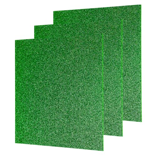 Image of MECCANIXITY 3Pcs Green Glitter Acrylic Sheets 1 /8 inch Thickness 12 inch x 12 inch Glossy PMMA Fluorescent Plastic Sheets Extruded Translucent Blanks for DIY Art Crafting Laser Cutting & Engraving