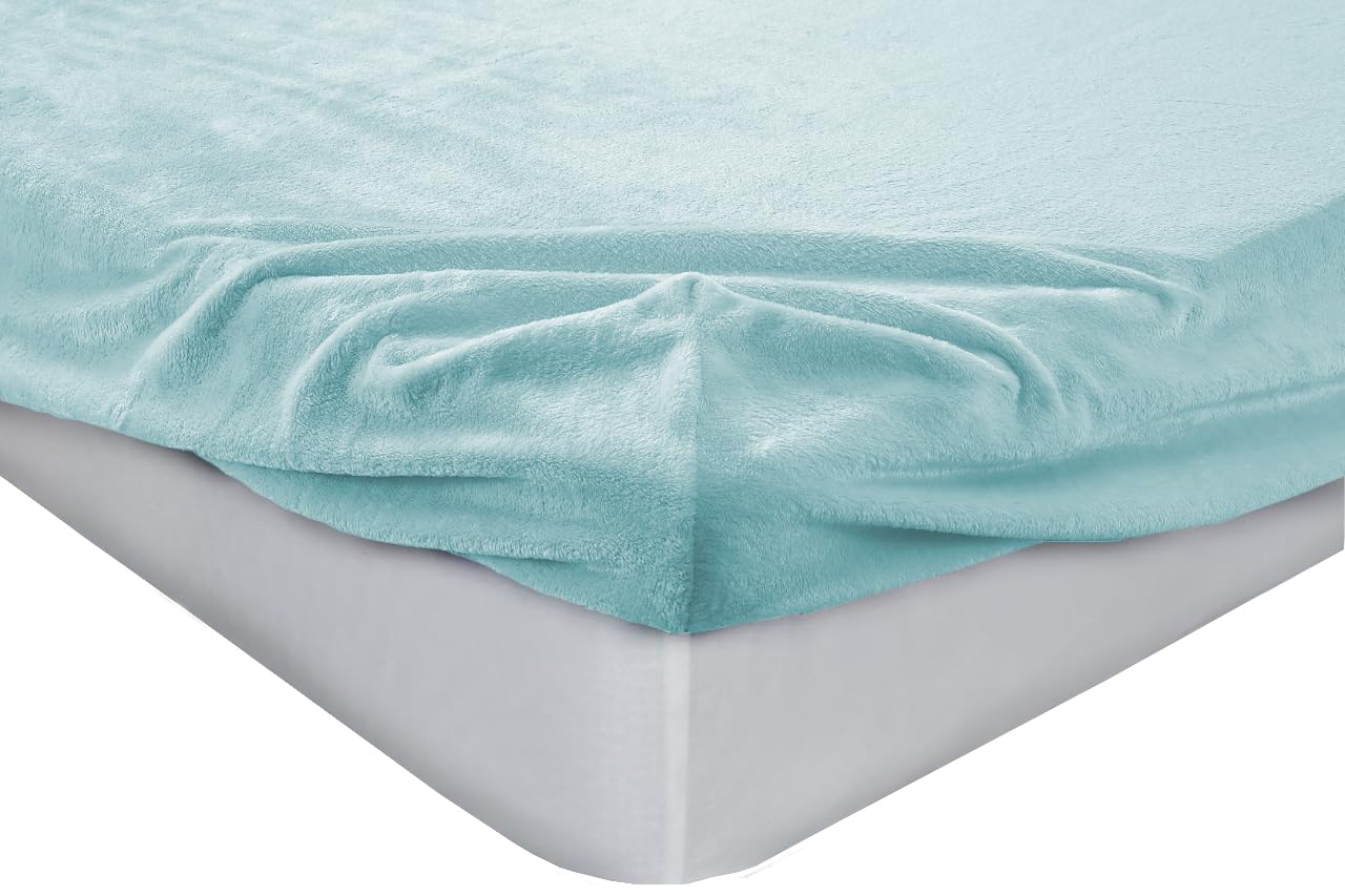 Mia We Dress Your Home Duck Egg Teddy Fleece Fitted Sheet Super King Size | Superking 183X200cm Fitted Sheet Extra Deep Pocket Winter Bedding, Soft & Hypoallergenic