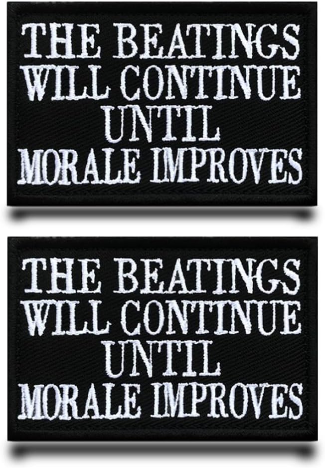 2 Pcs"The Beatings Will Continue Until Improves"Patch Funny Emblem Embroidered Fastener Hook & Loop Applique Tactical Military Patches for Jeans,Caps,Jacket,Vest,Bags,Clothes,Hats,Backpacks
