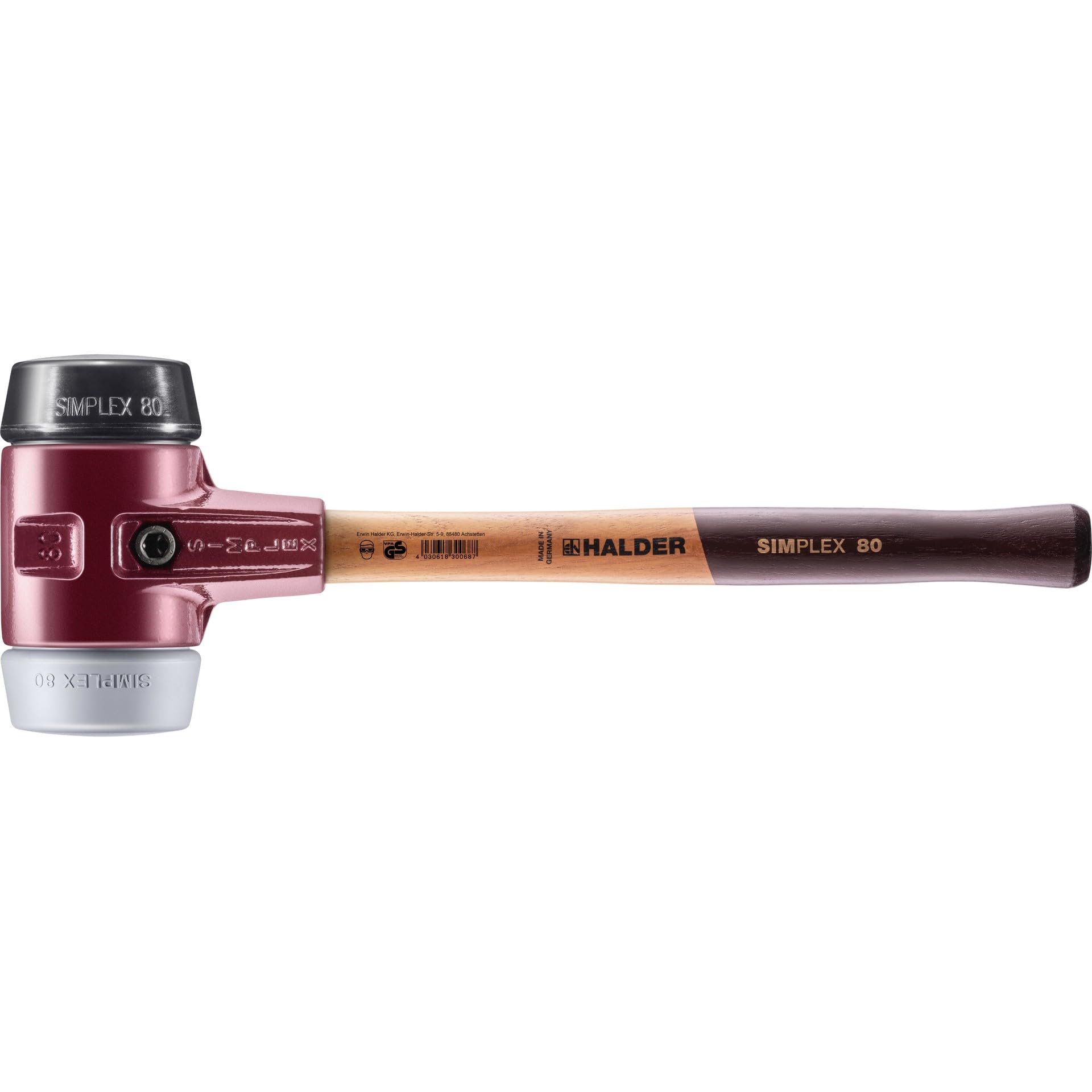SIMPLEX-Schonhammer, TPE-mid/Gummikomposition; mit Tempergussgehäuse und hochwertigem Holzstiel | D=80 mm | 3023.080