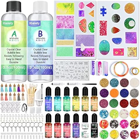 IGaiety Resin Jewelry Making Kit 240 Pcs Silicone Epoxy Resin Mold Keychain Starter Kit Bundle with Resin Molds and Pigments Tools for Resin Beginners Adults Jewelry Earring Making Cover