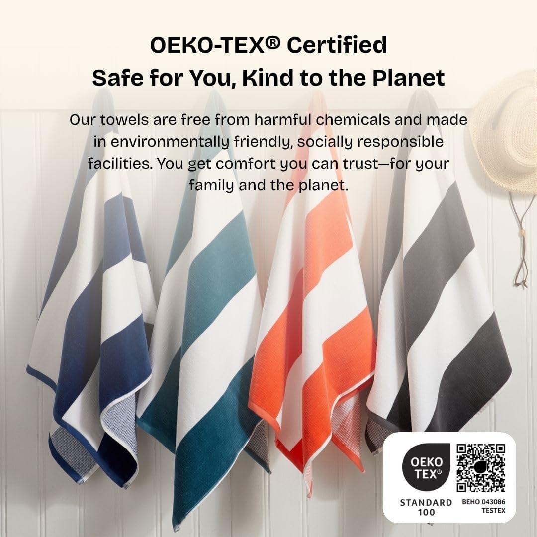 Loon & Lake Sand Resistant Beach Towels | Waffle Weave Reverse to Plush Velour Block Stripe | Oversized 40" x 70" | Crafted from 100% Combed Cotton | Wolfeboro Collection - Grey - Image 6