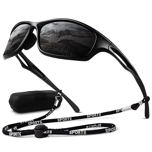 LINVO Polarized Sports Sunglasses Men Women UV400 Protection Wrap Around Goggles for Running Cycling Driving Fishing - Black Frame | Grey Lens - Grey