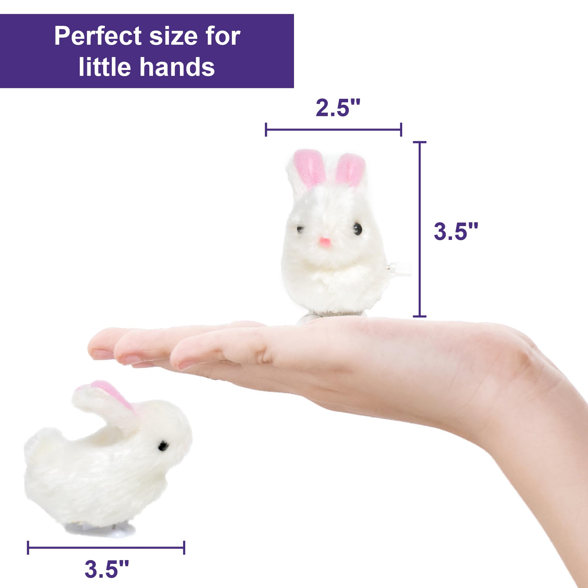 Farm Fresh Fuzzy Bunny Wind-Up Toy– Soft Pull-Back Bunnies with Hopping Action– Easter Basket Stuffer, Party Favor, or Springtime Gift– 4 Pack Ages 3+