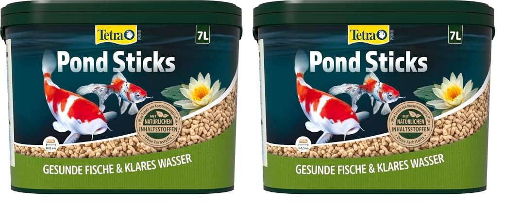 Tetra Pond Sticks - Fischfutter für alle Teichfische, unterstützt gesunde Fische und klares Wasser im Teich, 7 L Eimer (Packung mit 2)
