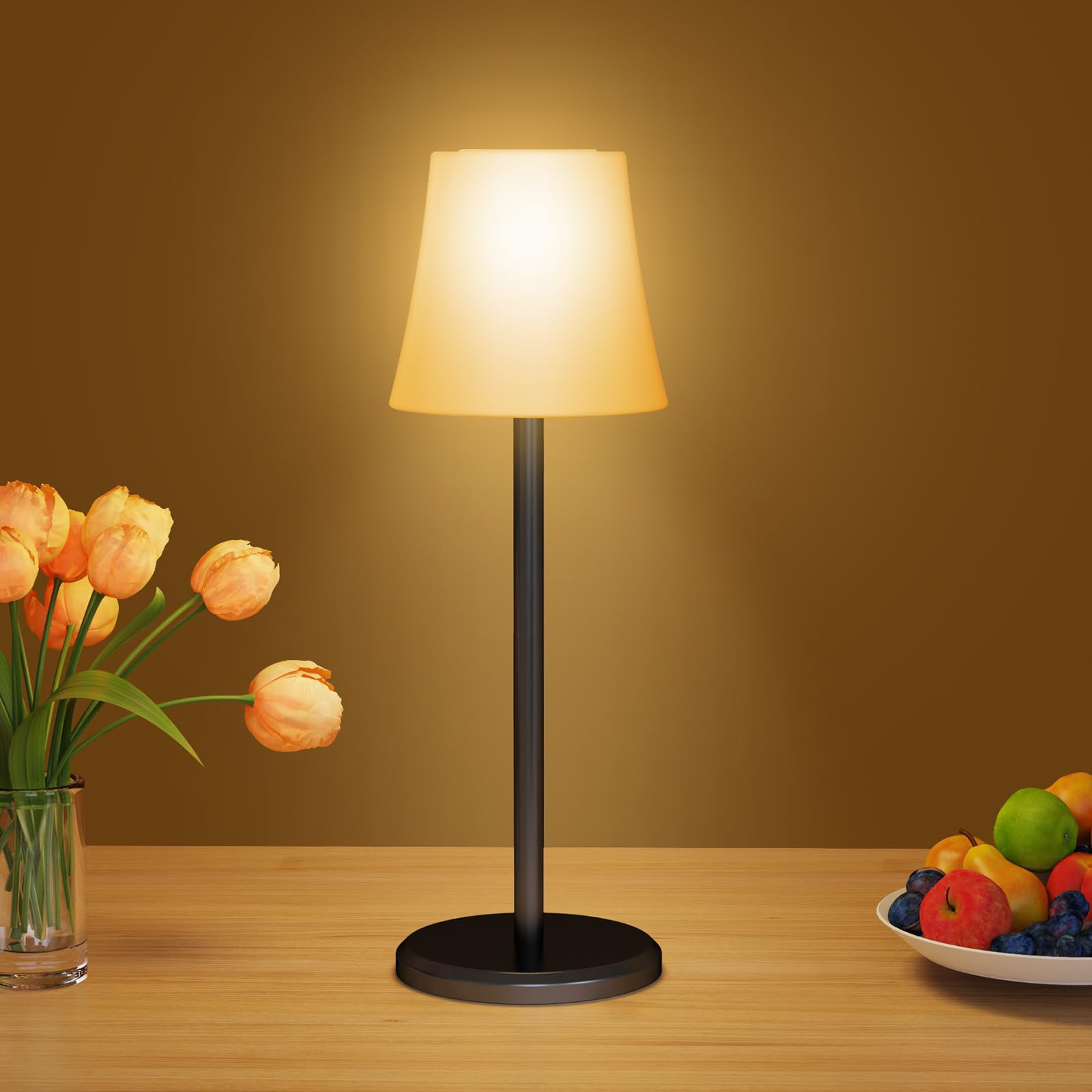 Suright Lámpara de Mesa Inalámbrica con 3 Temperaturas de Color+RGB, Lámpara de Noche Recargable Brillo Ajustable, Lámpara de Escritorio IP54 Impermeable para Restaurante, Dormitorio, Camping