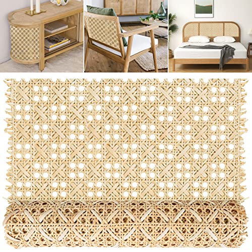 MYFAMIREA 14 Width Pressed T Shape Cane Webbing Sheet for Caning Projects 3.3 Feet Natural Rattan Material Roll Net Woven Open Cane Suitable for Caning Material DIY Supplies