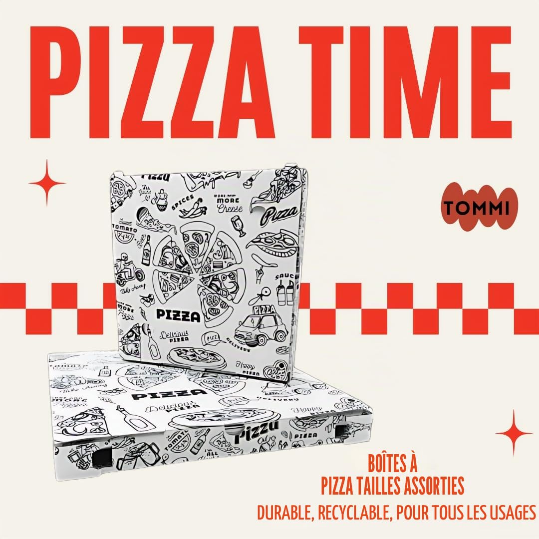 TOMMI Boîtes en carton pour pizza 33 x 33 x 3 cm Lot de 100 pièces en carton résistant