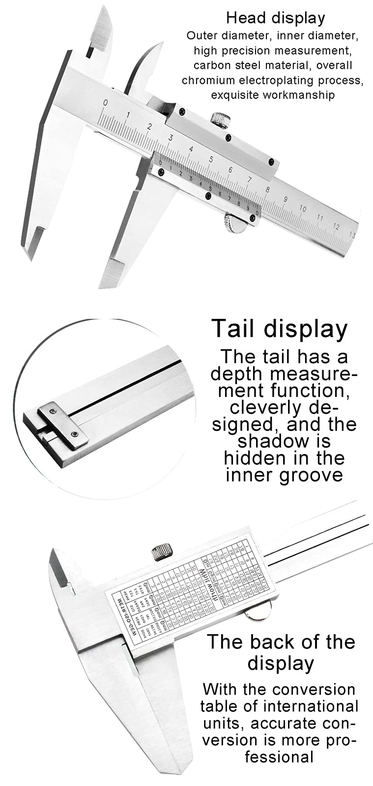 Calibro a Corsoio ad Alta Precisione con Schermo LCD in Metallo in Acciaio Inossidabile Righello di Misurazione di Precisione per Progettisti, Ingegneri e Meccanici(Size:0-150mm)