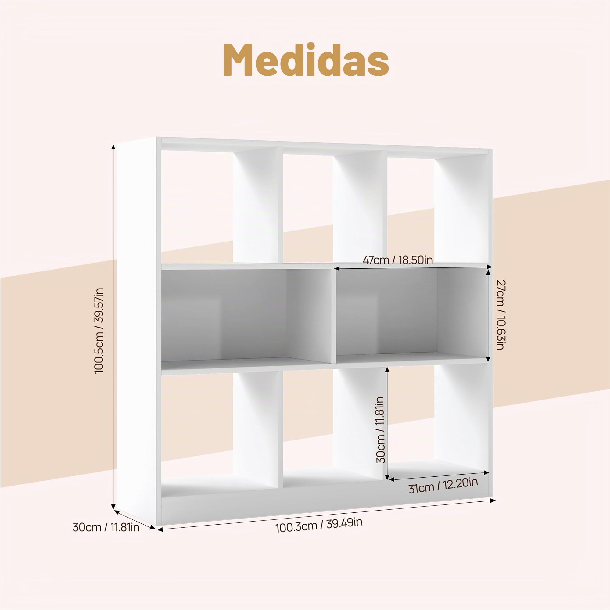 Estantería de Cubos 8 Compartimentos, Estantería para Libros de Pie 100x30x100 cm, Mueble de Almacenamiento Multifuncional Vertical u Horizontal, Ideal para Salón, Dormitorio, Oficina y Estudiantes