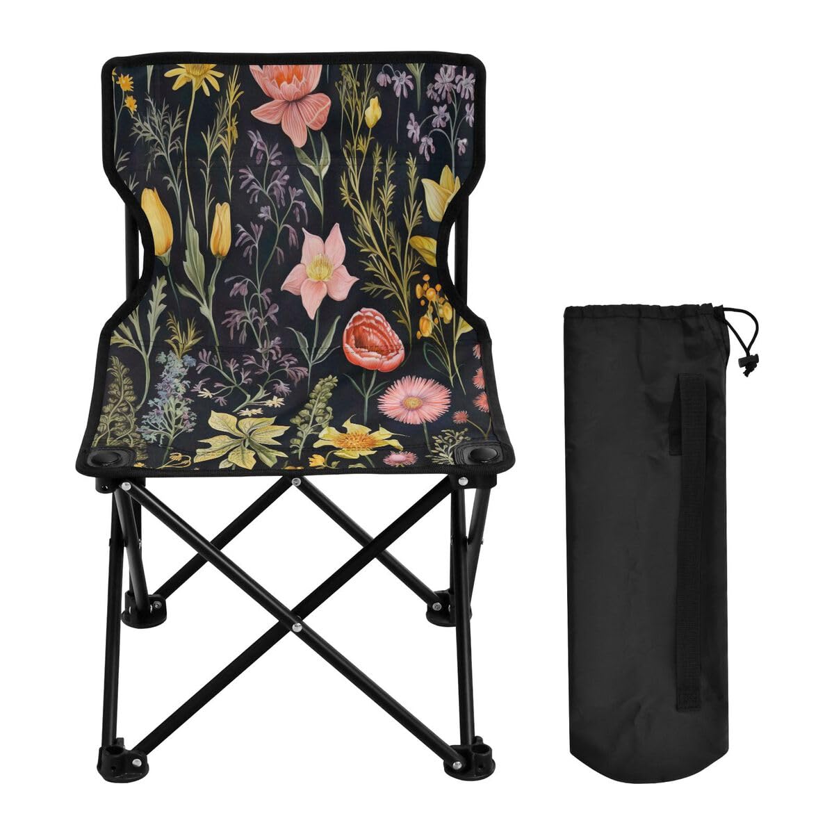 Bella sedia da campeggio pieghevole con fiori colorati per adulti e bambini, sedia pieghevole leggera adatta per esterni. Sedie per spiaggia, prato, campeggio, pesca e giardino