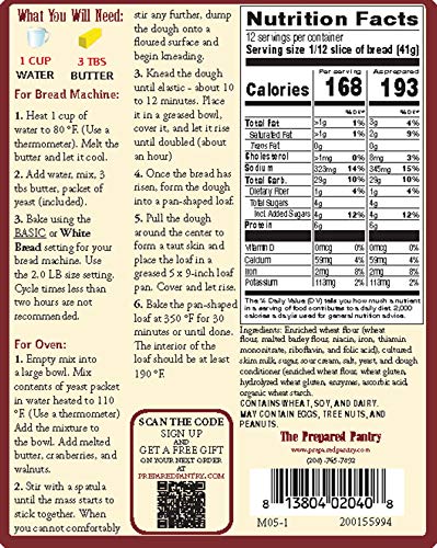 The Prepared Pantry Sour Cream White Gourmet Bread Mix; Single Pack; For Bread Machine or Oven