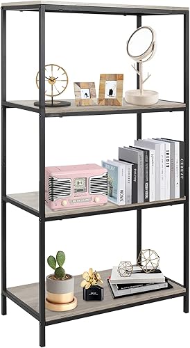 ECOMEX Estantería de 4 niveles, estantería alta con marco de metal para Stroge, estantería industrial y estanterías para dormitorio, sala de estar,