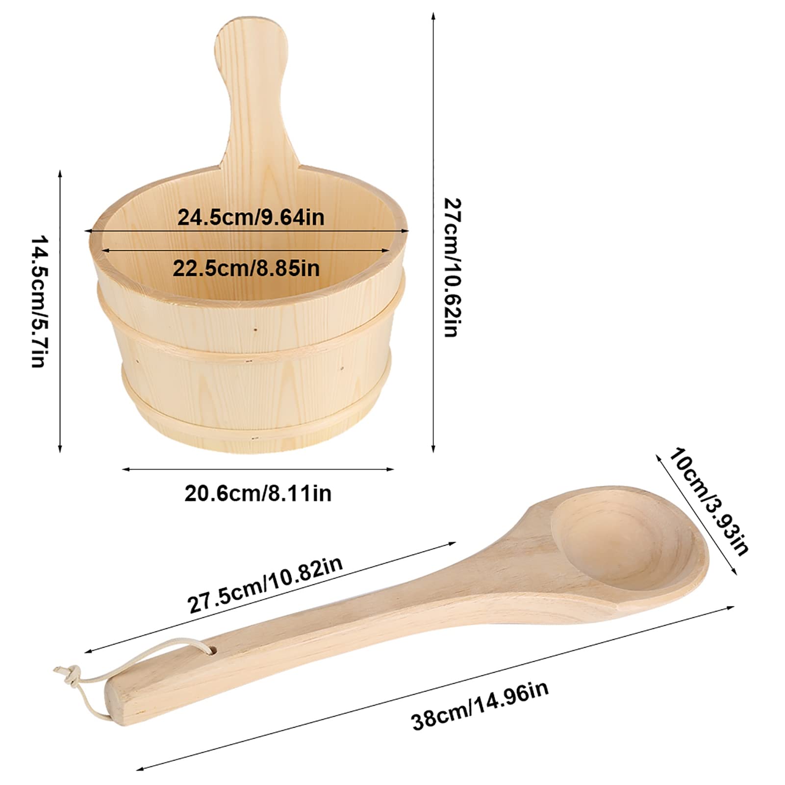 Mokernali Seau De Sauna avec Louche, Seau pour Sauna, Ensemble De Louche en Bois Naturel, Qualité Et Durable, Seau d'eau De Sauna Et Louche, pour Sauna, Spa Et Accessoires De Bain