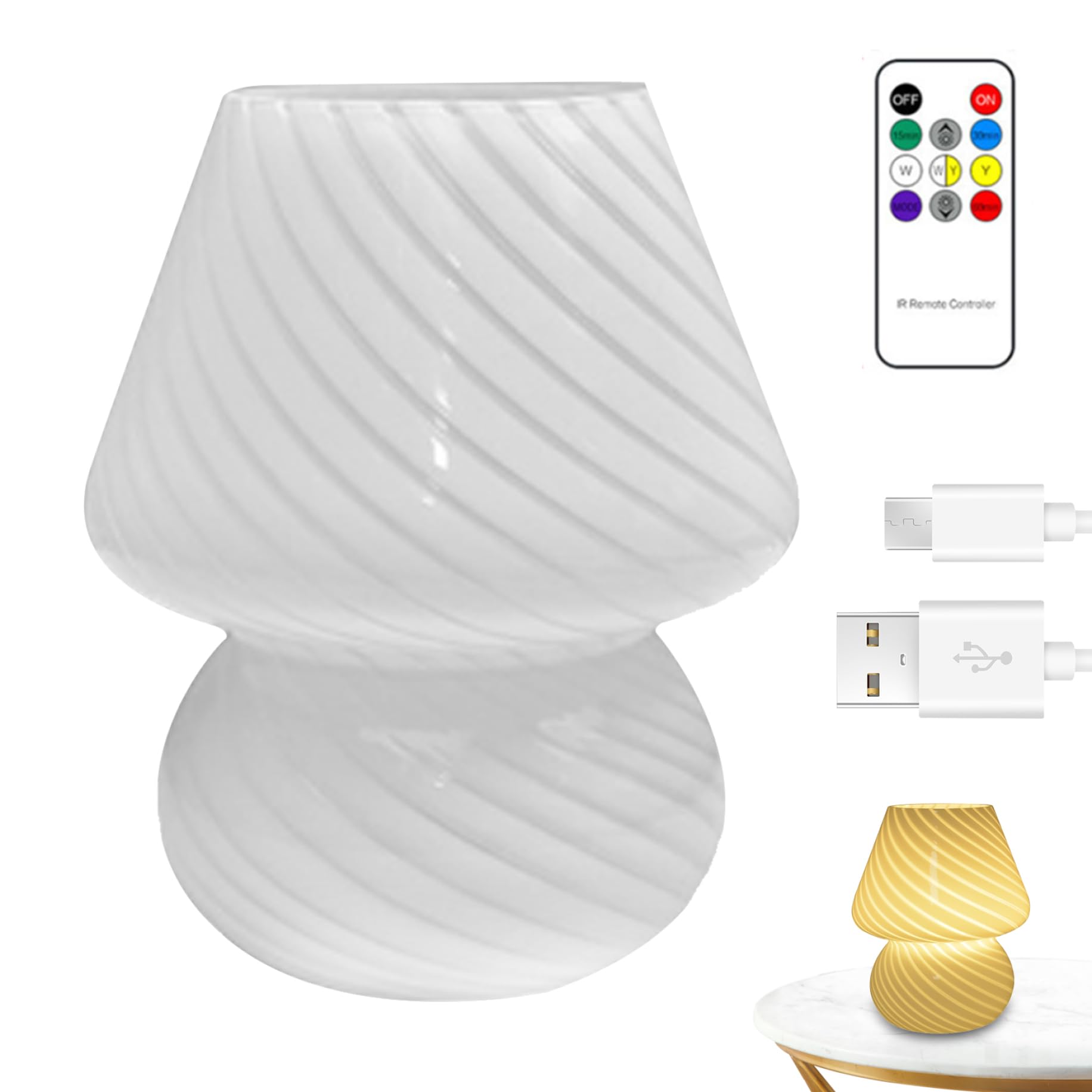 Hperu Mushroom Mushroom Lamp 3 Color Dimmable Cute Mushroom Night Light with Remote Control Small Glass Aesthetic Bedside Lamps for Living Room Bedroom Table Decor