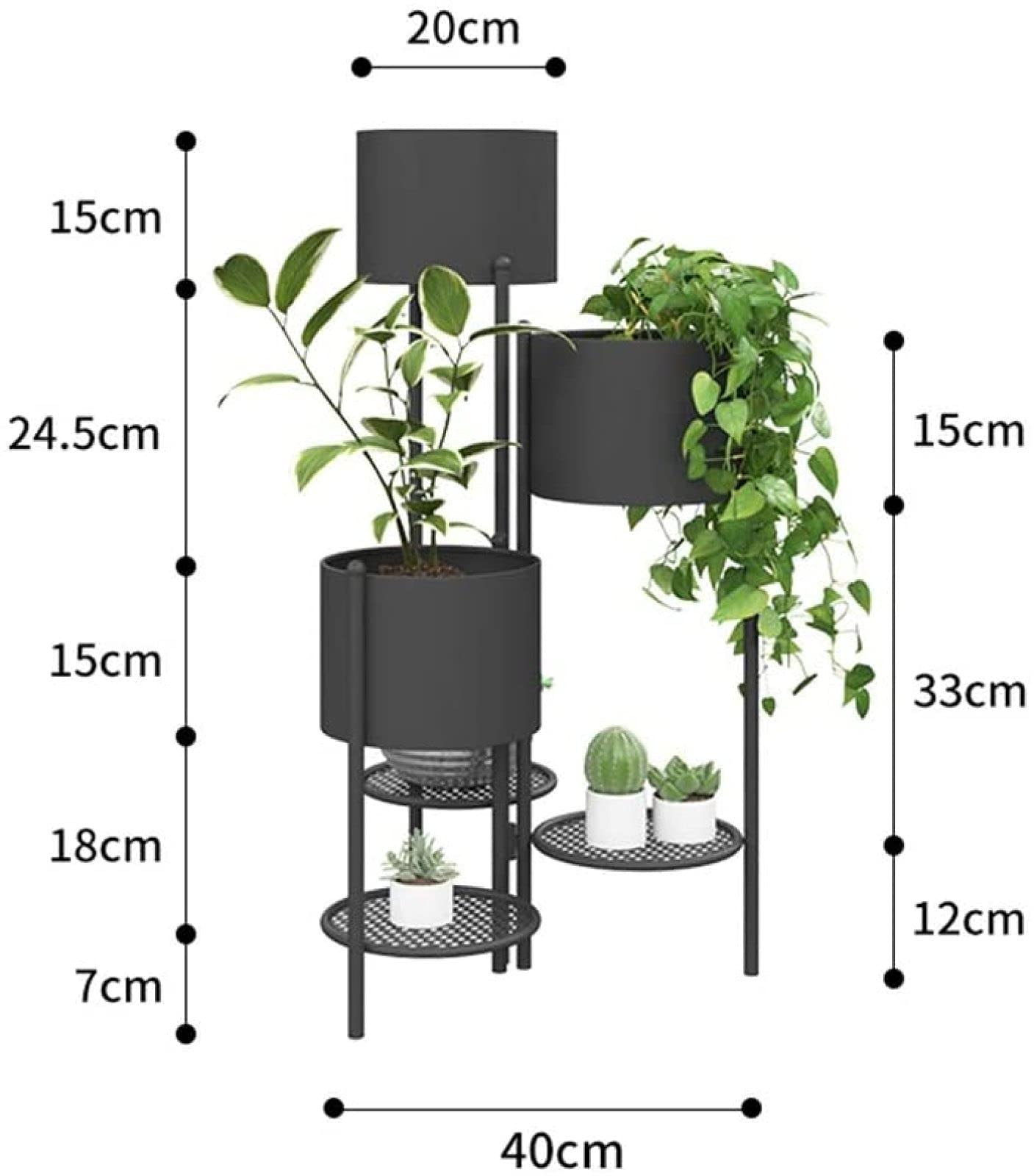 Support pour Plantes d'intérieur, Support pour Plantes en métal à Plusieurs Niveaux, Support pour Plantes en Pot de Fleurs 79,5 x 40 cm Déco, Noir