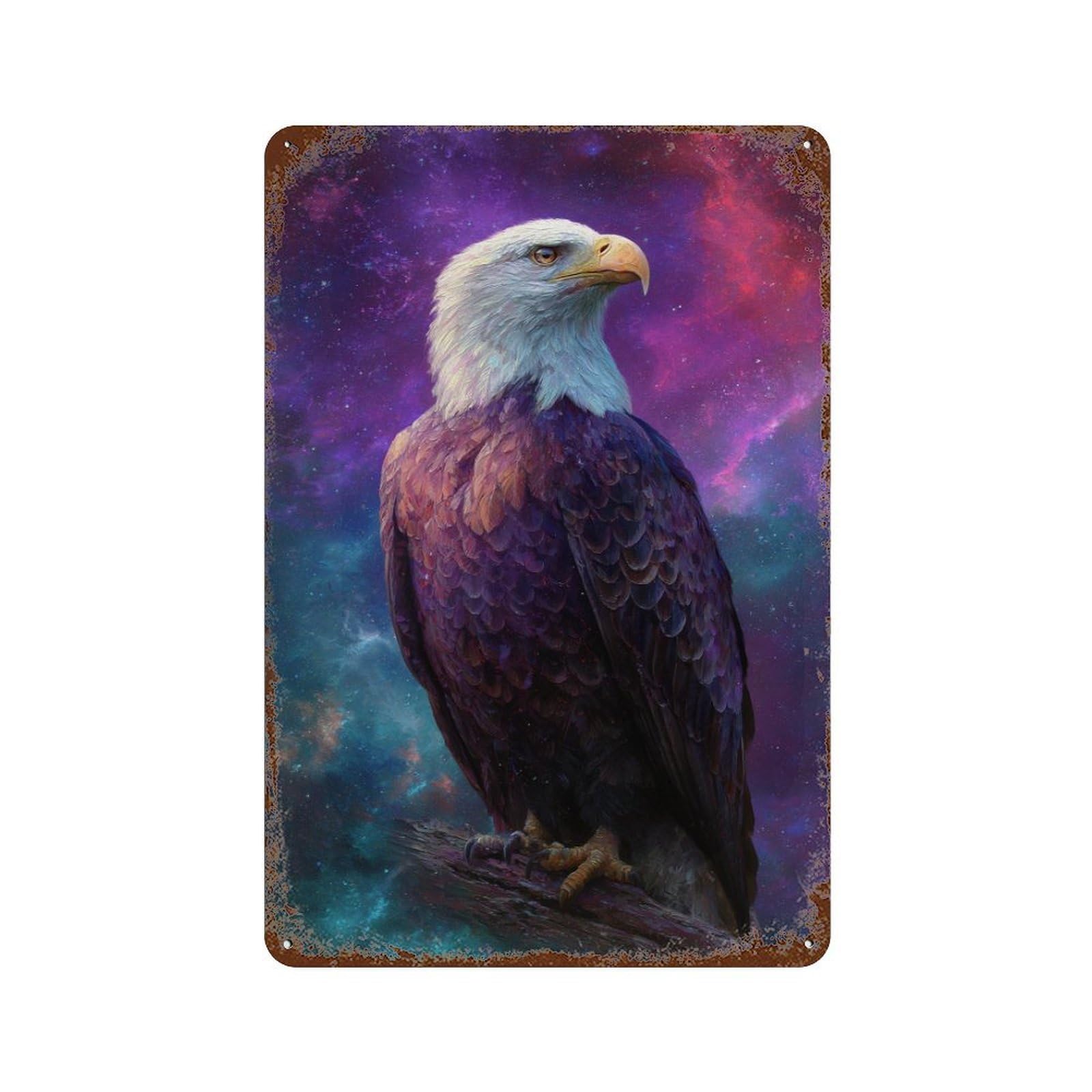 Cosmic Eagle Art Print Aged Metal Wall Plaque 11.8"x7.9", for Pub, Kitchen And Man Cave Decor, Decorative Metal Wall Art