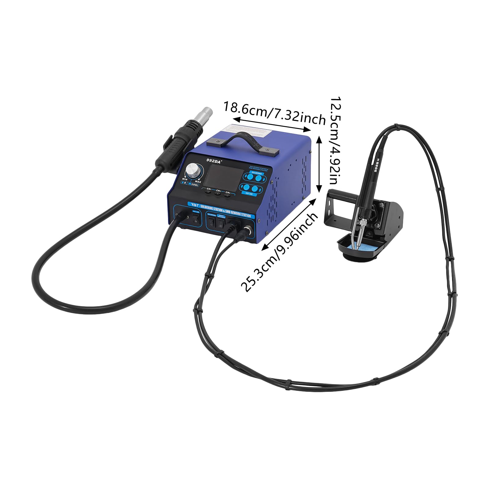 992DA+ Heißluft Lötstation, 3-in-1 Entlötstation mit LCD Bildschirm und 5 Heißluftdüsen, Einstellbarer Temperatur und Luftvolumen, Kaltluft/Warmluft Auto Start/Stop