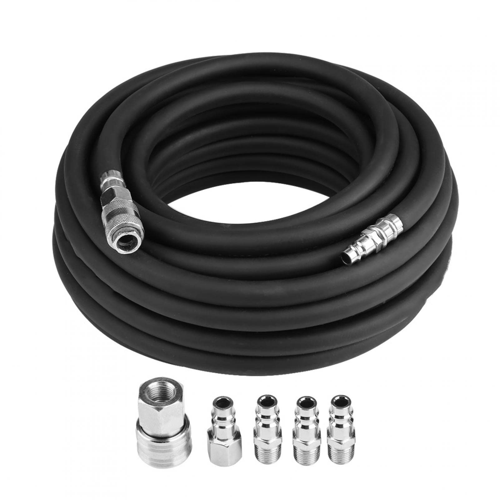 Kit de manguera de aire neumática, 15M 900 PSI Manguera de aire neumática de goma flexible con kit de accesorios de compresor de 5 piezas Herramienta Conector rápido europeo de 1/4 "