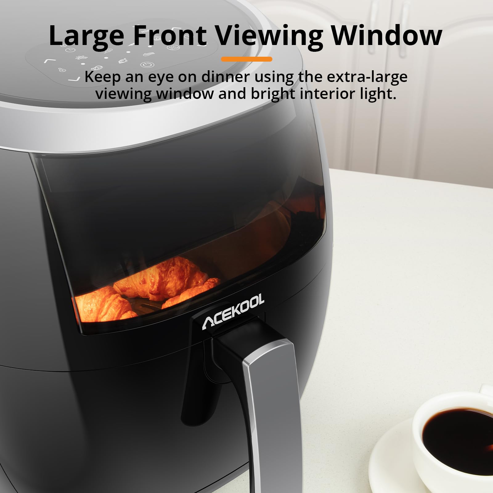 7,7L XXL Heißluftfritteuse mit 8 Programmen Luftfritteuse Airfryer 1800W Beleuchtetes Sichtfenster Digitaldisplay 80% Weniger Fett Einstellbare Temperatur 80-200°C Mit Rezeptbuch Deutsch
